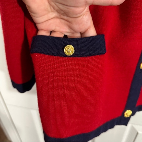 Blarney 100% wool red jacket/sweater, sz 18, navy trim, fall, autumn, quality - Picture 3 of 9